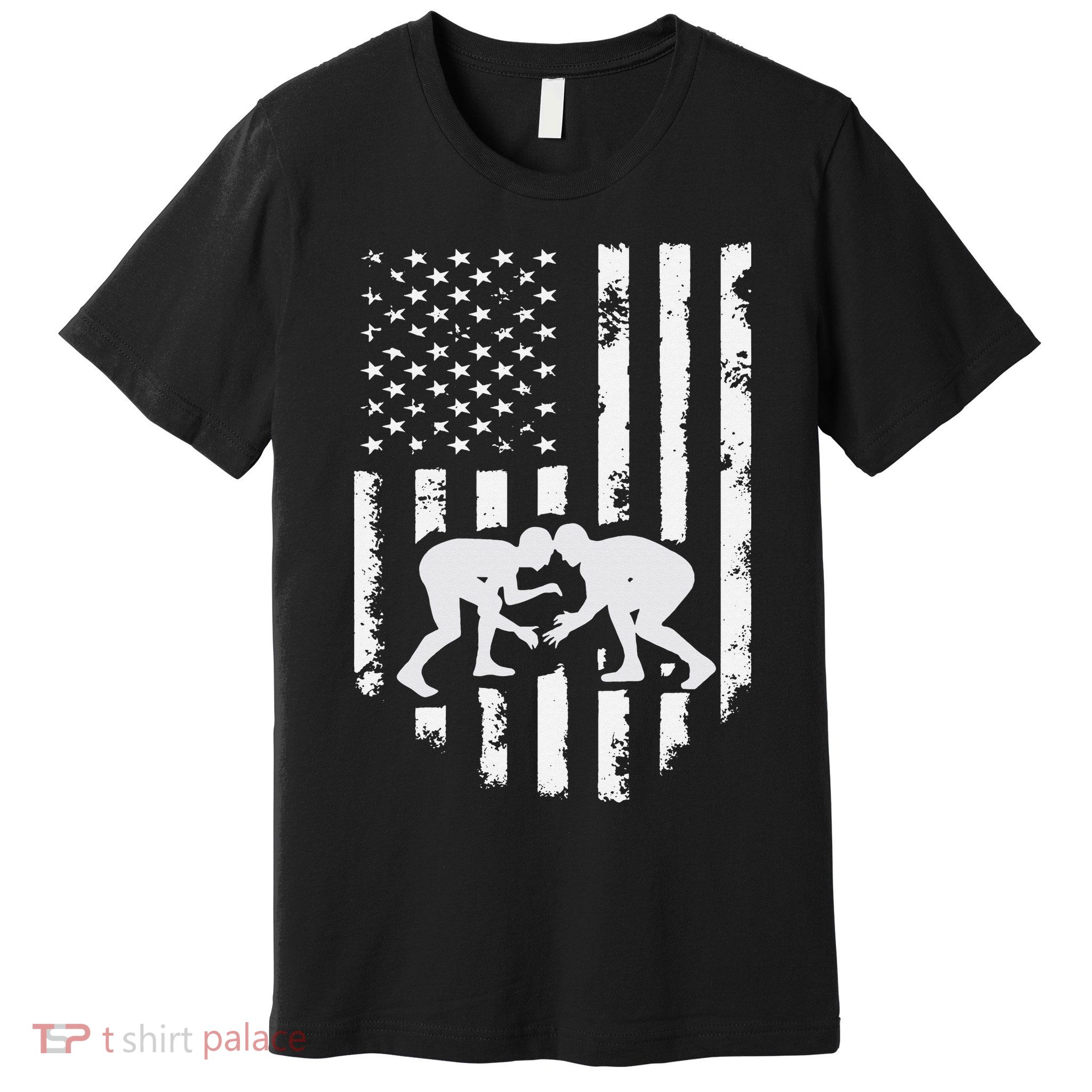 American Flag Wrestling Hoodie Distressed Wrestle Gift Tee Premium T-Shirt