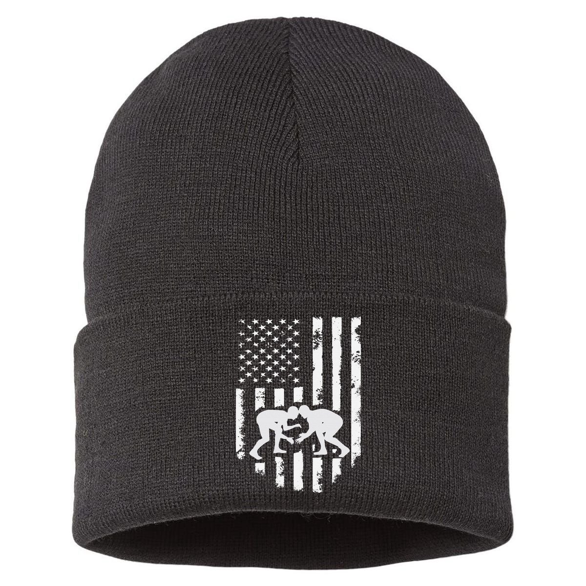 American Flag Wrestling Hoodie Distressed Wrestle Gift Tee Sustainable Knit Beanie