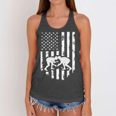 American Flag Wrestling Hoodie Distressed Wrestle Gift Tee Women's Knotted Racerback Tank