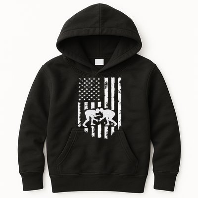 American Flag Wrestling Hoodie Distressed Wrestle Gift Tee Kids Hoodie