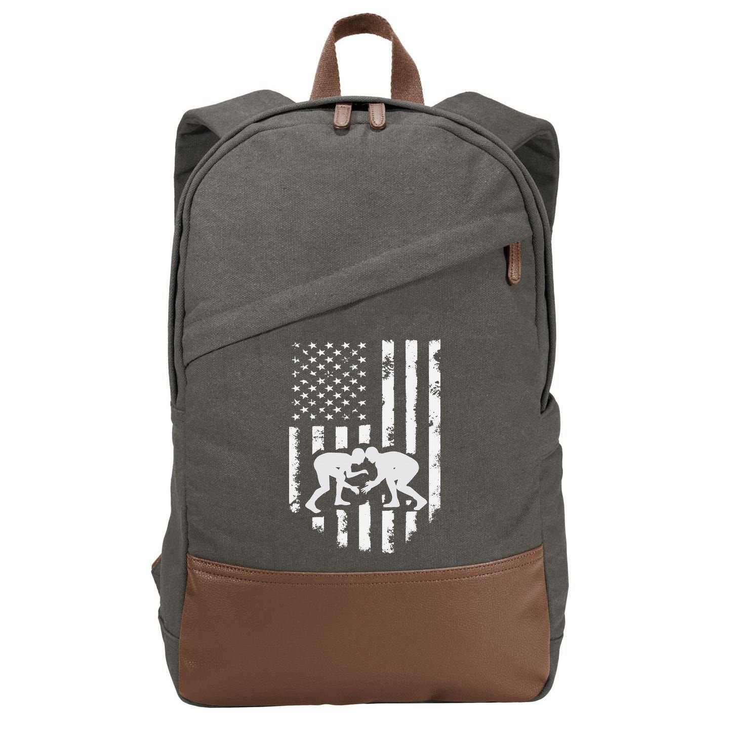 American Flag Wrestling Hoodie Distressed Wrestle Gift Tee Cotton Canvas Backpack