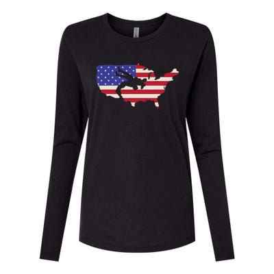 American Flag Wrestling Wrestler Wrestling Fan  Womens Cotton Relaxed Long Sleeve T-Shirt