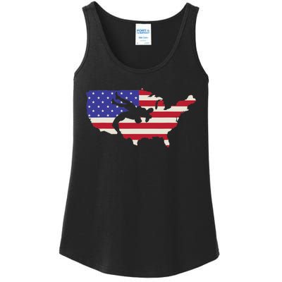 American Flag Wrestling Wrestler Wrestling Fan  Ladies Essential Tank