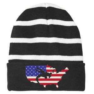 American Flag Wrestling Wrestler Wrestling Fan  Striped Beanie with Solid Band