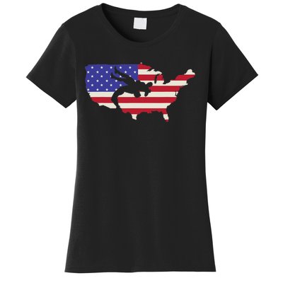 American Flag Wrestling Wrestler Wrestling Fan  Women's T-Shirt