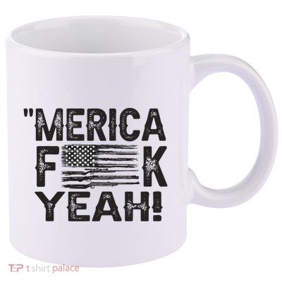 America Fuck Yeah Usa Gun Flag Novelty 4th Of July 11oz C Handle Ceramic Mug