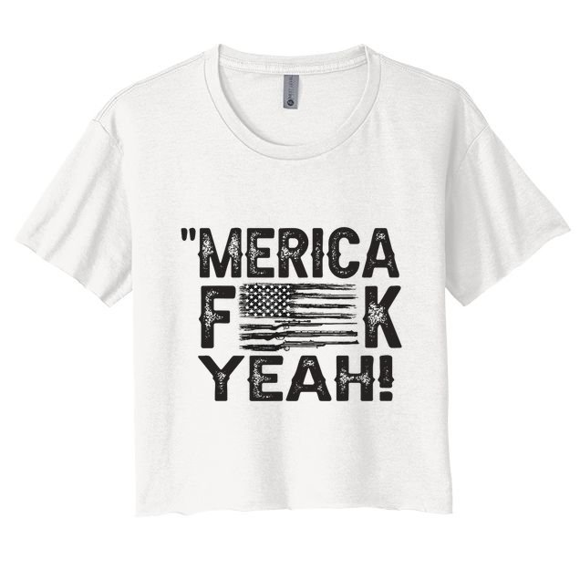 America Fuck Yeah Usa Gun Flag Novelty 4th Of July Crop Top