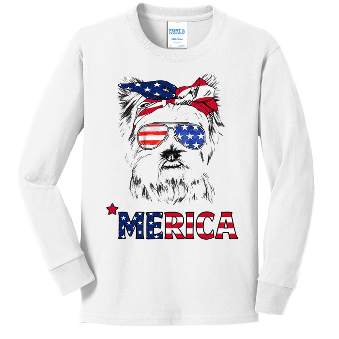 American Flag Yorkshire Terrier Yorkie Mom 4th Of July Kids Long Sleeve Shirt