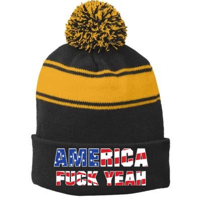 America Fuck Yeah Stripe Pom Pom Beanie