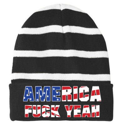 America Fuck Yeah Striped Beanie with Solid Band