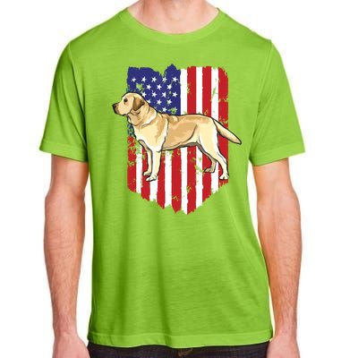 American Flag Yellow Labrador Retriever 4th Of July USA Adult ChromaSoft Performance T-Shirt