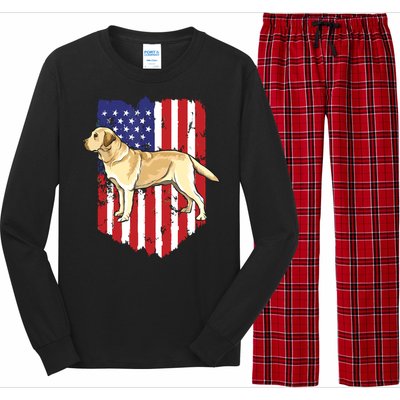 American Flag Yellow Labrador Retriever 4th Of July USA Long Sleeve Pajama Set