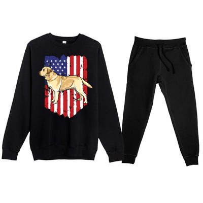 American Flag Yellow Labrador Retriever 4th Of July USA Premium Crewneck Sweatsuit Set