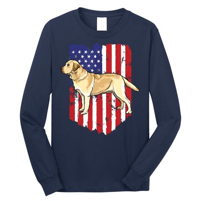 American Flag Yellow Labrador Retriever 4th Of July USA Long Sleeve Shirt