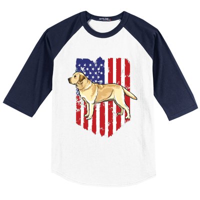 American Flag Yellow Labrador Retriever 4th Of July USA Baseball Sleeve Shirt