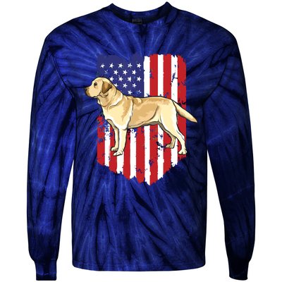 American Flag Yellow Labrador Retriever 4th Of July USA Tie-Dye Long Sleeve Shirt