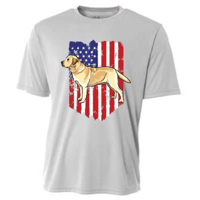 American Flag Yellow Labrador Retriever 4th Of July USA Cooling Performance Crew T-Shirt