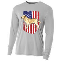 American Flag Yellow Labrador Retriever 4th Of July USA Cooling Performance Long Sleeve Crew