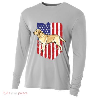 American Flag Yellow Labrador Retriever 4th Of July USA Cooling Performance Long Sleeve Crew