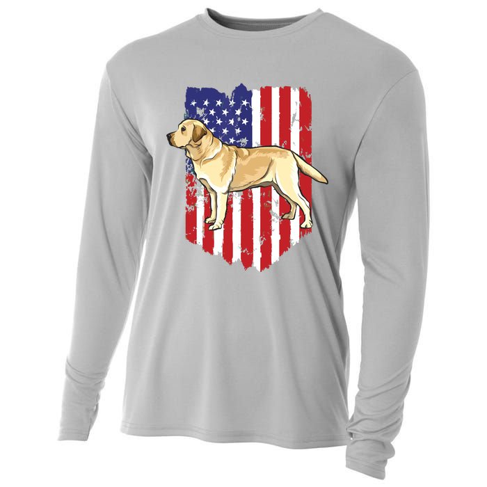 American Flag Yellow Labrador Retriever 4th Of July USA Cooling Performance Long Sleeve Crew