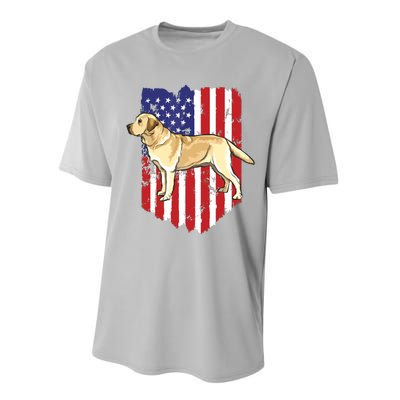 American Flag Yellow Labrador Retriever 4th Of July USA Performance Sprint T-Shirt