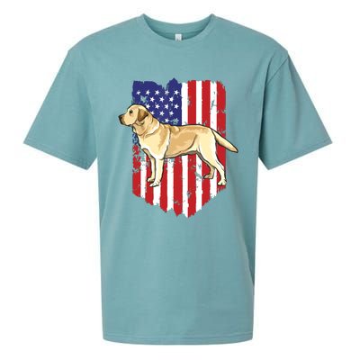 American Flag Yellow Labrador Retriever 4th Of July USA Sueded Cloud Jersey T-Shirt