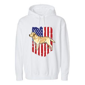 American Flag Yellow Labrador Retriever 4th Of July USA Garment-Dyed Fleece Hoodie