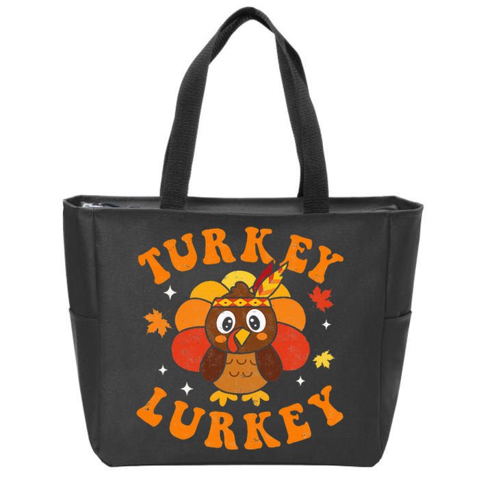 Autumn Fall Y'all Thanksgiving Retro Turkey Lurkey Zip Tote Bag