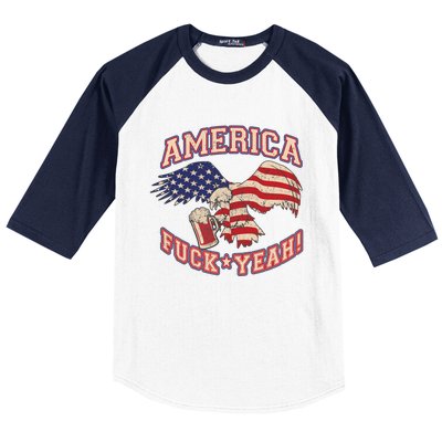 America Fuck Yeah Bald Eagle Beer 4th Of July Vintage Baseball Sleeve Shirt