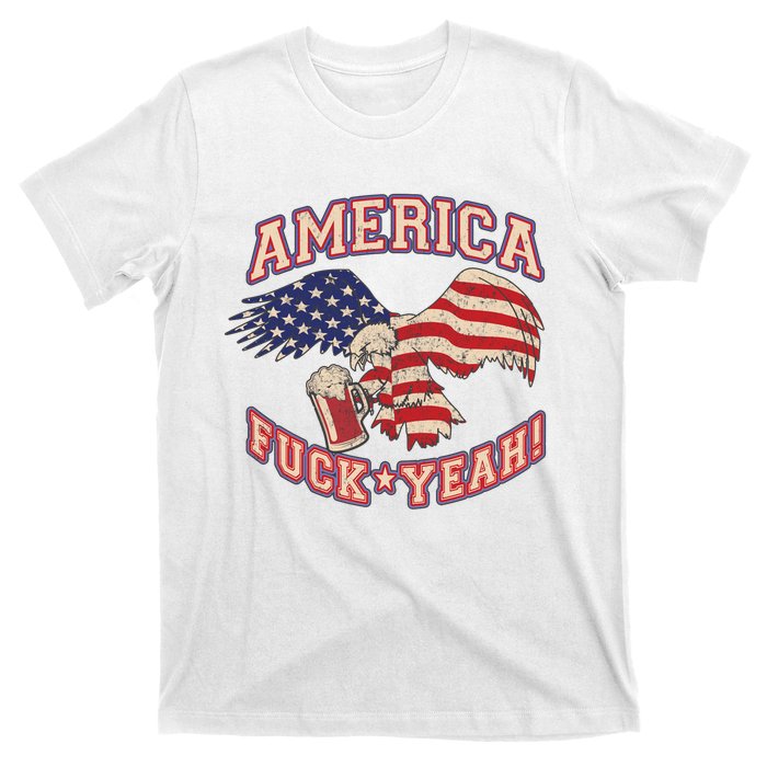 America Fuck Yeah Bald Eagle Beer 4th Of July Vintage T-Shirt