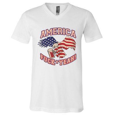 America Fuck Yeah Bald Eagle Beer 4th Of July Vintage V-Neck T-Shirt