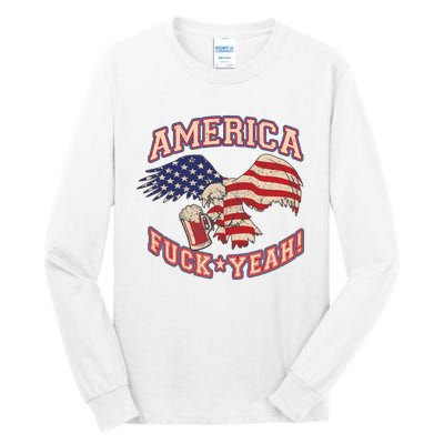 America Fuck Yeah Bald Eagle Beer 4th Of July Vintage Tall Long Sleeve T-Shirt