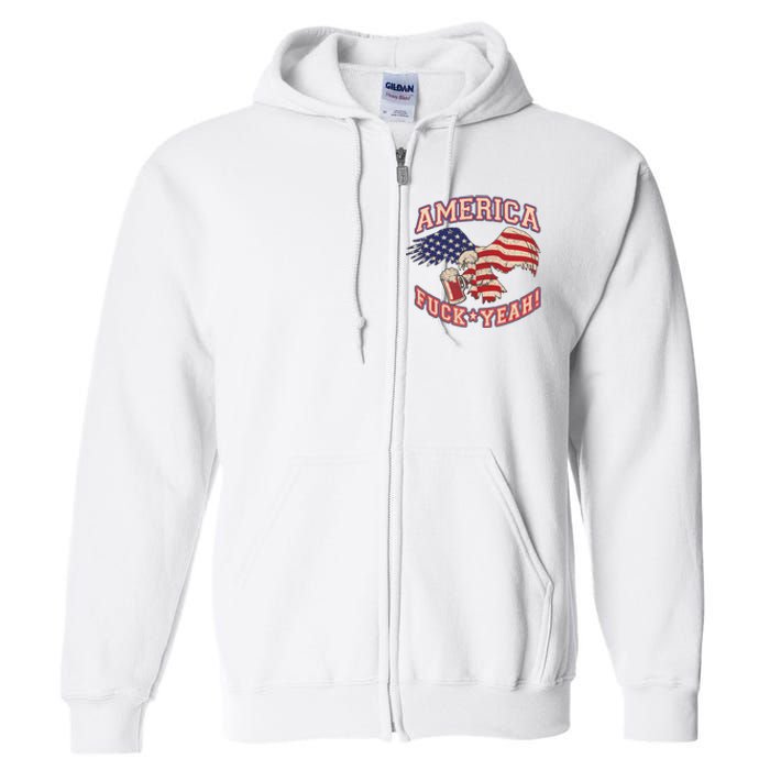 America Fuck Yeah Bald Eagle Beer 4th Of July Vintage Full Zip Hoodie