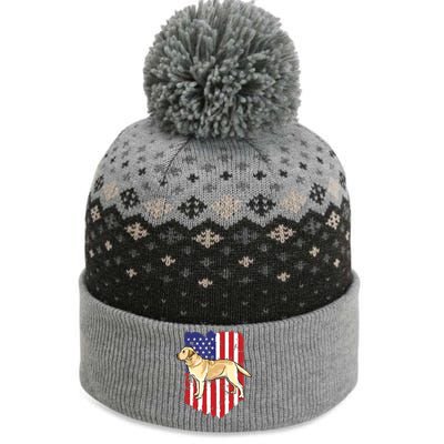 American Flag Yellow Labrador Retriever 4th Of July USA The Baniff Cuffed Pom Beanie