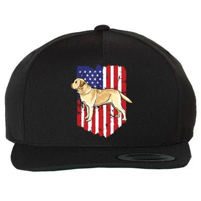 American Flag Yellow Labrador Retriever 4th Of July USA Wool Snapback Cap