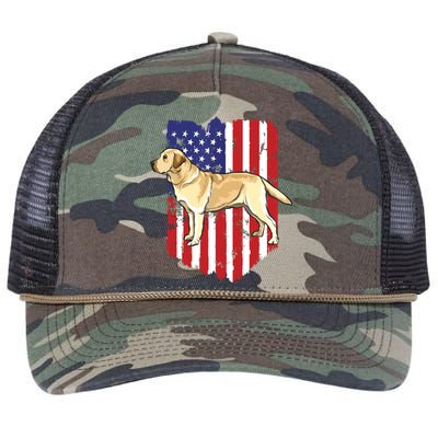 American Flag Yellow Labrador Retriever 4th Of July USA Retro Rope Trucker Hat Cap