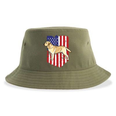 American Flag Yellow Labrador Retriever 4th Of July USA Sustainable Bucket Hat