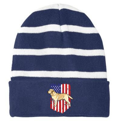 American Flag Yellow Labrador Retriever 4th Of July USA Striped Beanie with Solid Band