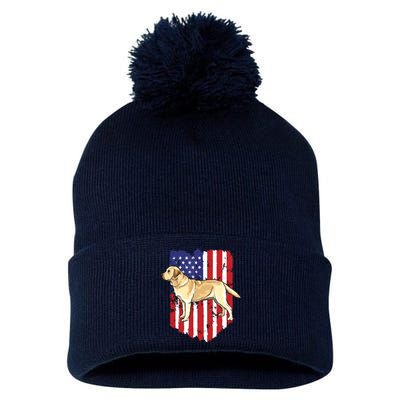 American Flag Yellow Labrador Retriever 4th Of July USA Pom Pom 12in Knit Beanie