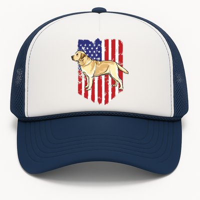 American Flag Yellow Labrador Retriever 4th Of July USA Trucker Hat