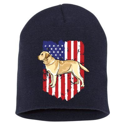 American Flag Yellow Labrador Retriever 4th Of July USA Short Acrylic Beanie