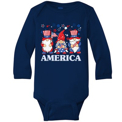 America Gnome 4th Of July Celebration Baby Long Sleeve Bodysuit