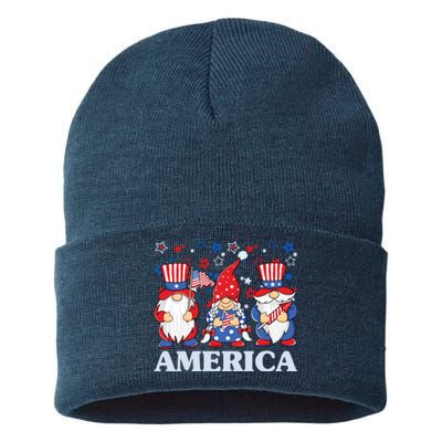 America Gnome 4th Of July Celebration Sustainable Knit Beanie