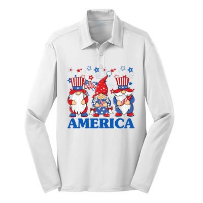 America Gnome 4th Of July Celebration Silk Touch Performance Long Sleeve Polo