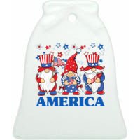 America Gnome 4th Of July Celebration Ceramic Bell Ornament