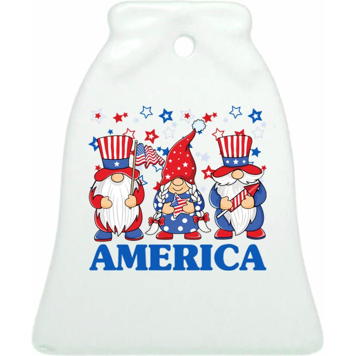 America Gnome 4th Of July Celebration Ceramic Bell Ornament