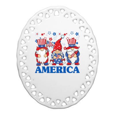 America Gnome 4th Of July Celebration Ceramic Oval Ornament