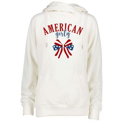 American Girly 4th Of July Usa Bow Womens Funnel Neck Pullover Hood