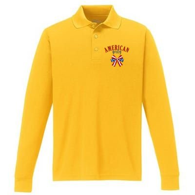 American Girly 4th Of July Usa Bow Performance Long Sleeve Polo