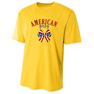 American Girly 4th Of July Usa Bow Youth Performance Sprint T-Shirt